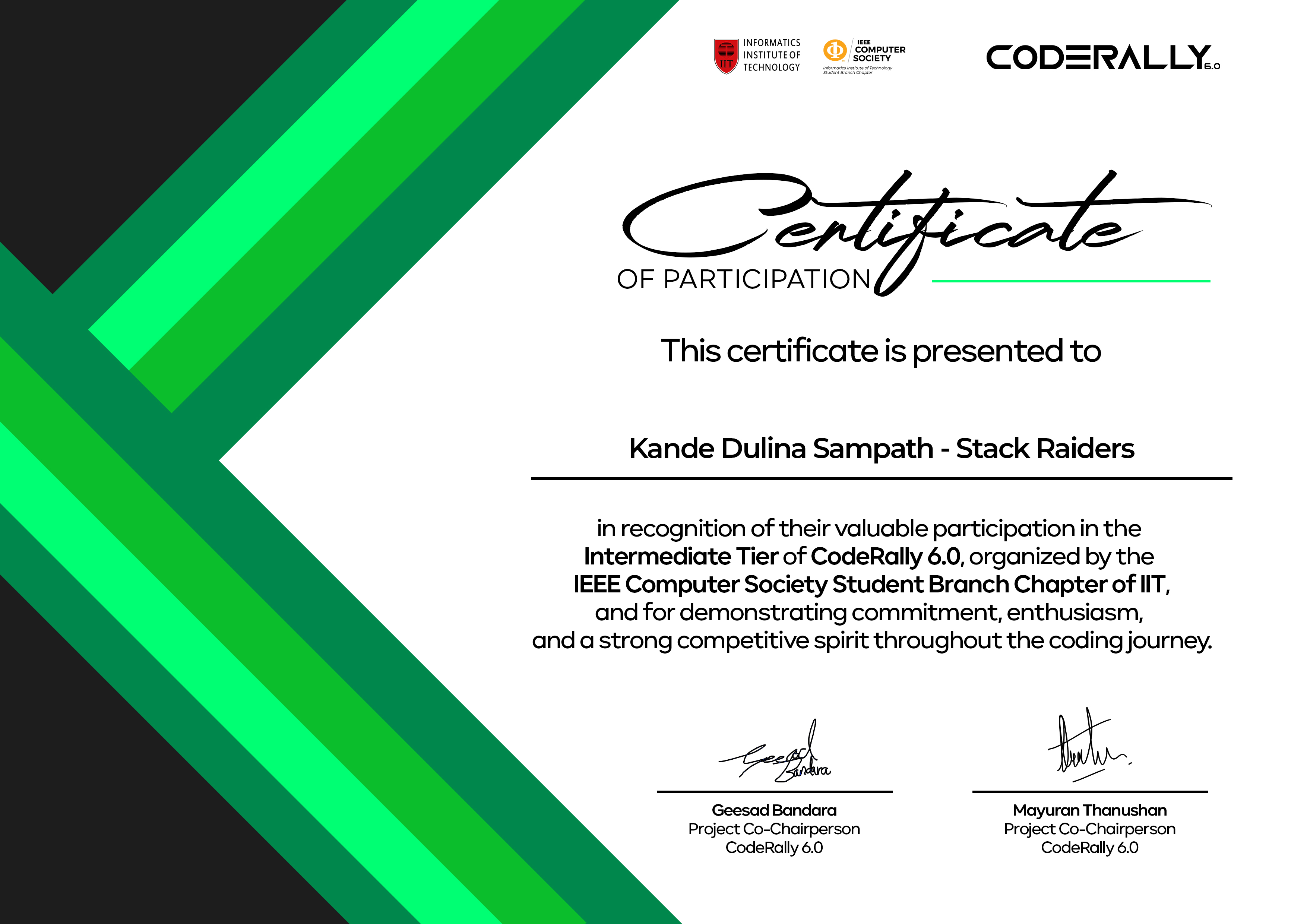 CodeRally 6.0 Certificate of Participation