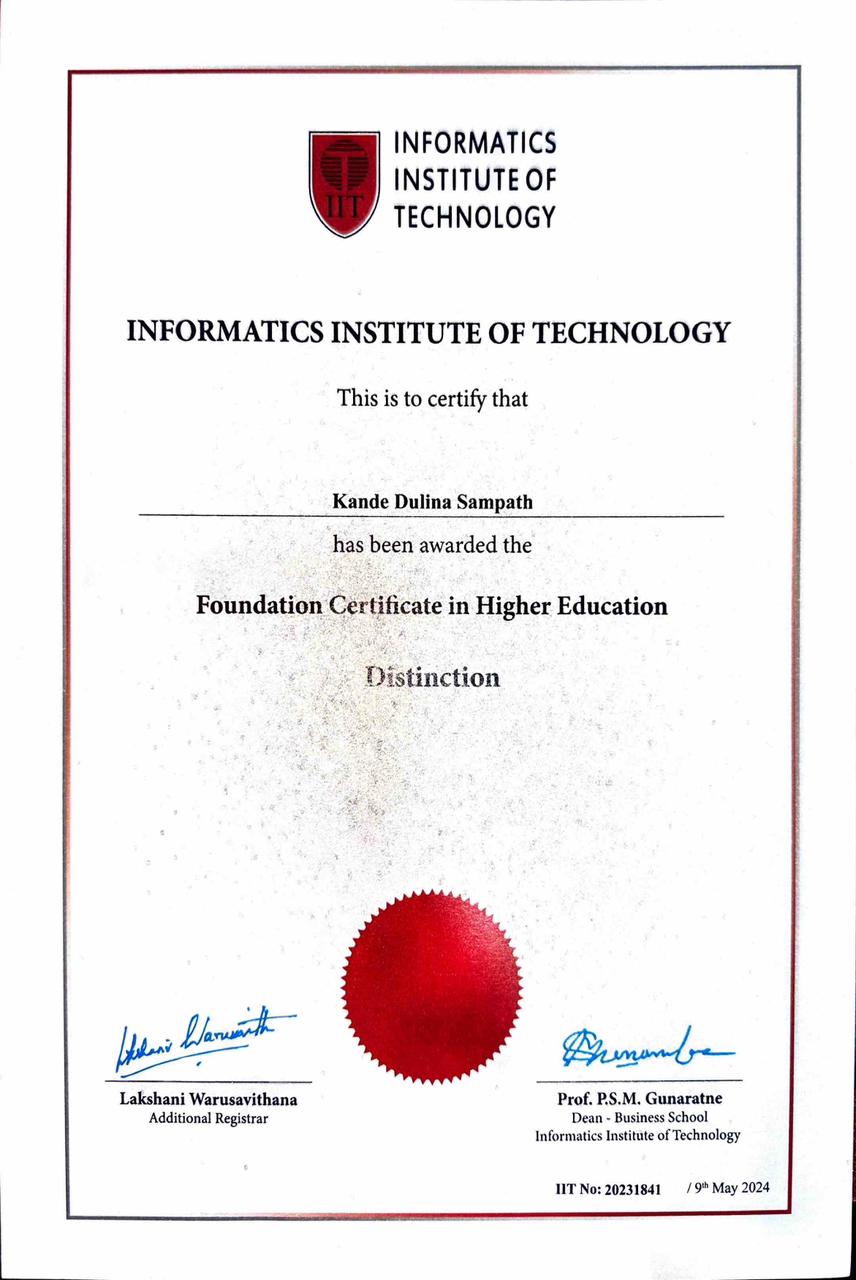 IIT Foundation Certificate in Higher Education — Distinction